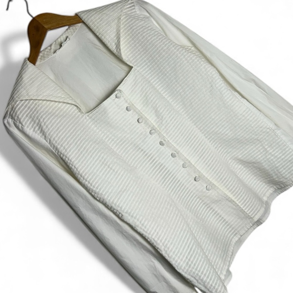 Rayure Paris Button White Cotton Square Neck Pleated Shirt Size 40 France US 8